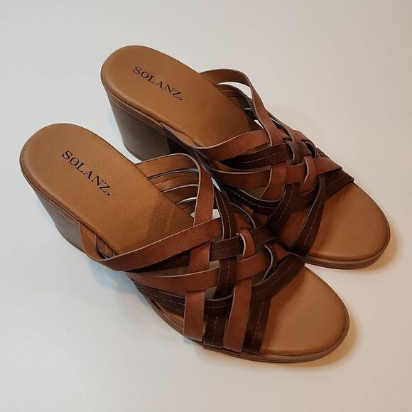 Solanz Paulina Heeled Sandals Weave Slip On Women's Size 10M EUC VERY NICE!! - Picture 1 of 12